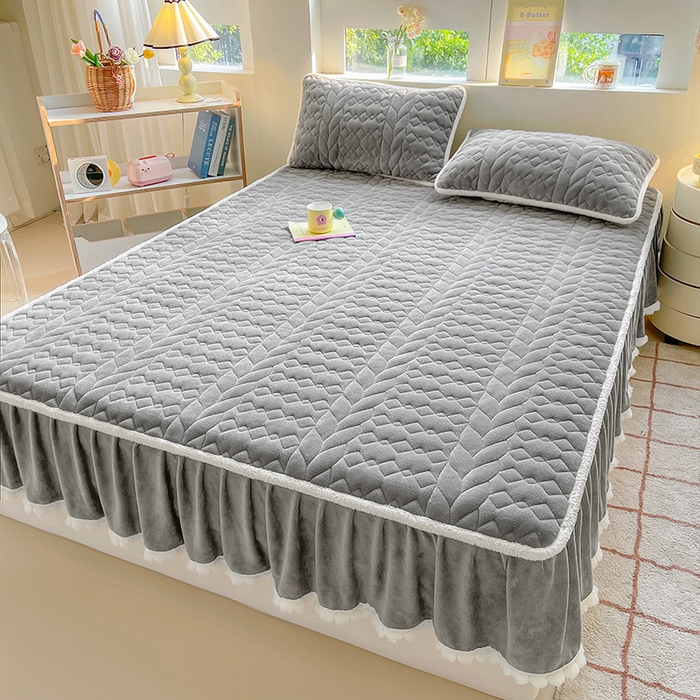 91家纺网 家纺一手货源 找家纺 眠势力 2025新款牛奶绒毛球床笠款四件套 深空灰-毛球款