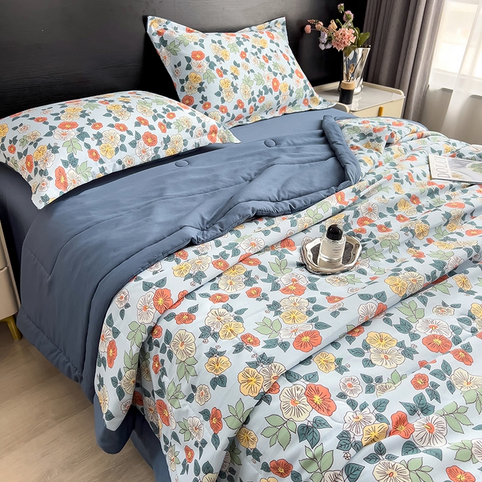 91家纺网 家纺一手货源 找家纺 梵克保罗 2025新款10A抗菌双层纱印花夏被系列 青阳蓝