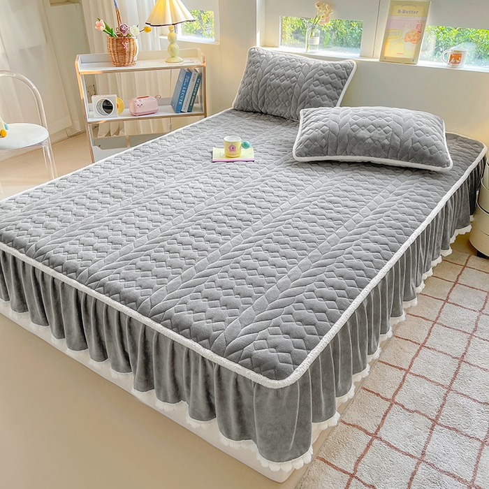 91家纺网 家纺一手货源 找家纺 眠势力 2025新款牛奶绒毛球床笠款四件套 深空灰-毛球款