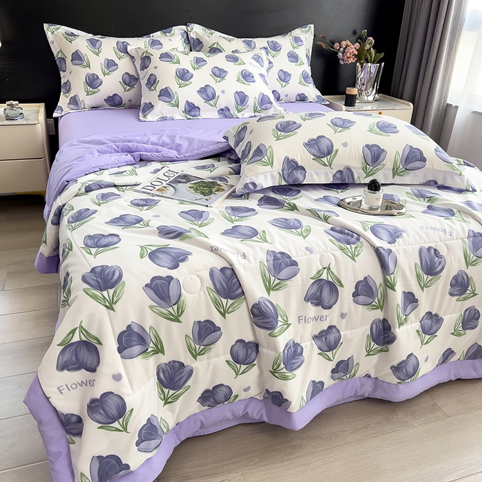 91家纺网 家纺一手货源 找家纺 梵克保罗 2025新款10A抗菌双层纱印花夏被系列 郁金紫