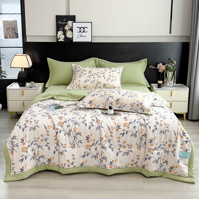 91家纺网 家纺一手货源 找家纺 梵克保罗 2025新款10A抗菌双层纱印花夏被系列 金桔