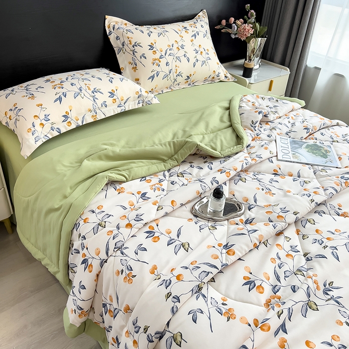 91家纺网 家纺一手货源 找家纺 梵克保罗 2025新款10A抗菌双层纱印花夏被系列 金桔