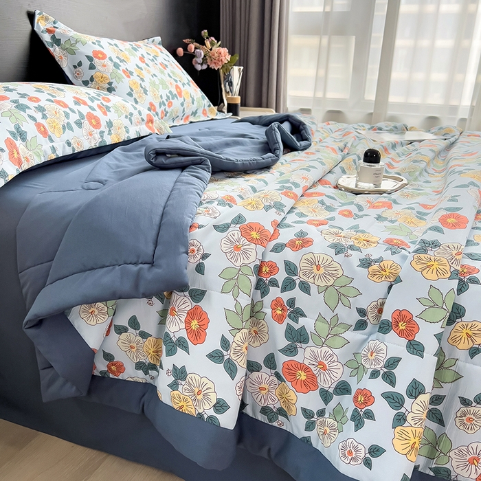 91家纺网 家纺一手货源 找家纺 梵克保罗 2025新款10A抗菌双层纱印花夏被系列 青阳蓝