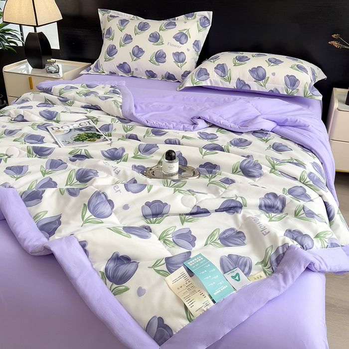 91家纺网 家纺一手货源 找家纺 梵克保罗 2025新款10A抗菌双层纱印花夏被系列 郁金紫