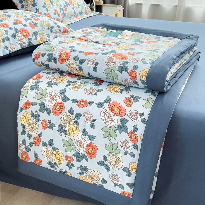 梵克保罗 2025新款10A抗菌双层纱印花夏被系列 青阳蓝