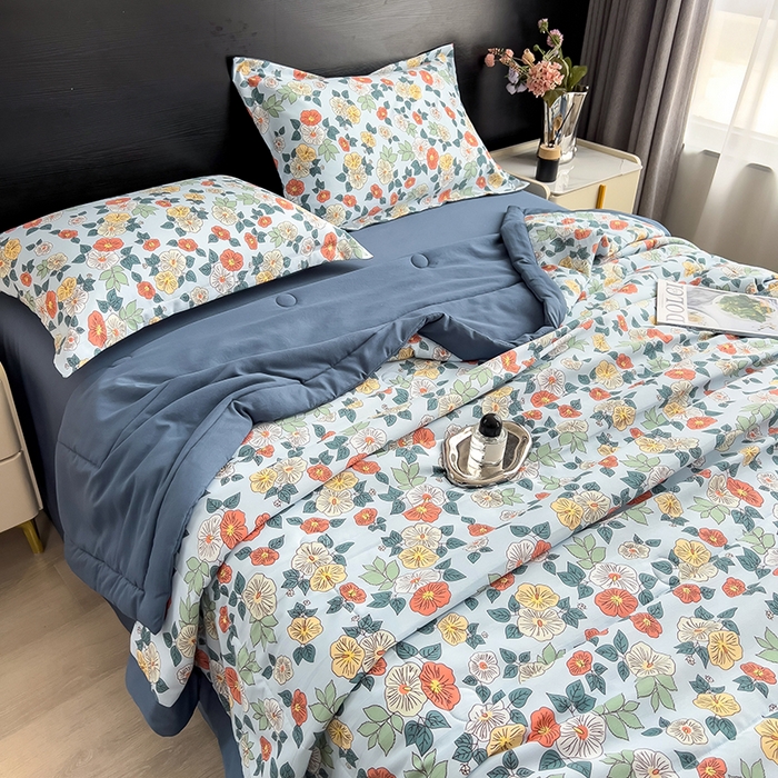 91家纺网 家纺一手货源 找家纺 梵克保罗 2025新款10A抗菌双层纱印花夏被系列 青阳蓝