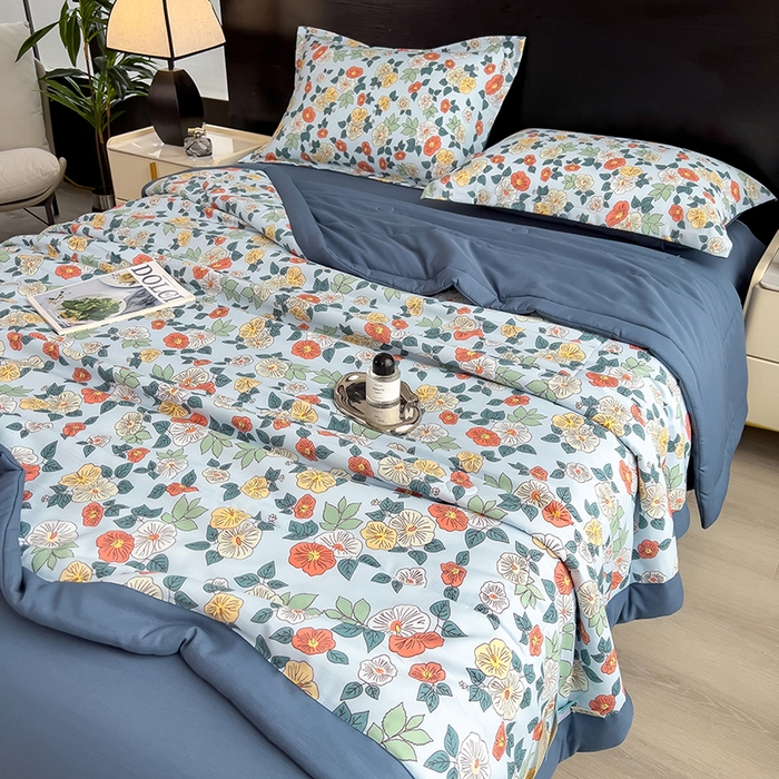 91家纺网 家纺一手货源 找家纺 梵克保罗 2025新款10A抗菌双层纱印花夏被系列 青阳蓝