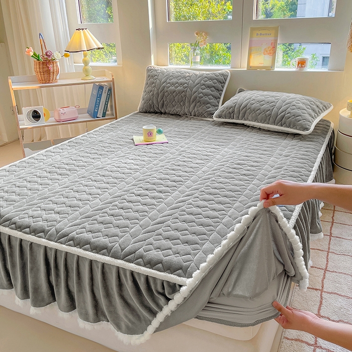 91家纺网 家纺一手货源 找家纺 眠势力 2025新款牛奶绒毛球床笠款四件套 深空灰-毛球款