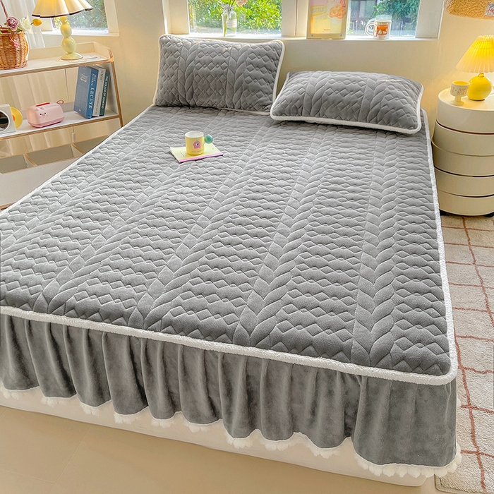 91家纺网 家纺一手货源 找家纺 眠势力 2025新款牛奶绒毛球床笠款四件套 深空灰-毛球款