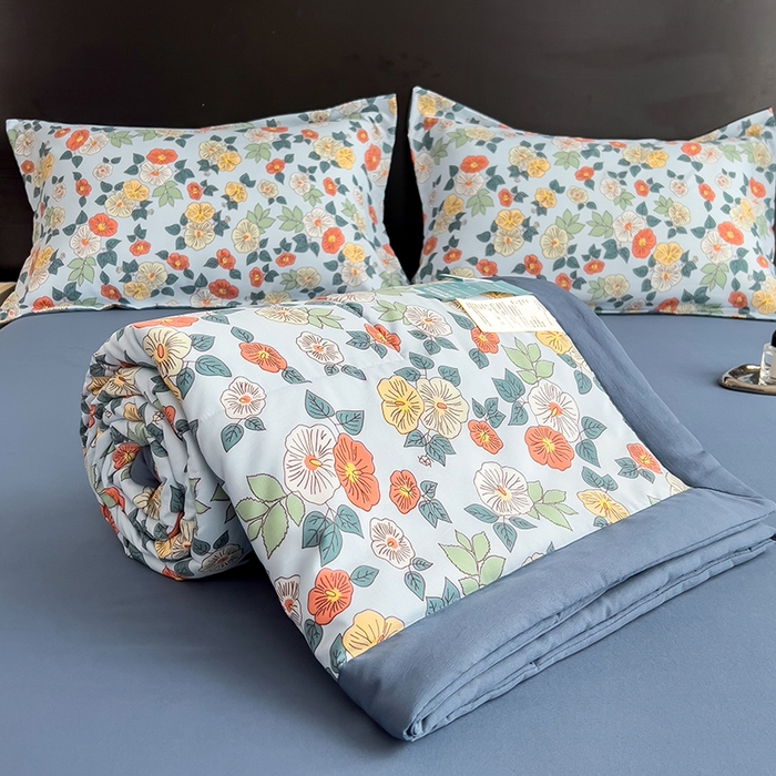 91家纺网 家纺一手货源 找家纺 梵克保罗 2025新款10A抗菌双层纱印花夏被系列 青阳蓝