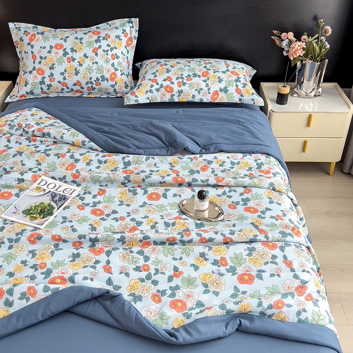 91家纺网 家纺一手货源 找家纺 梵克保罗 2025新款10A抗菌双层纱印花夏被系列 青阳蓝