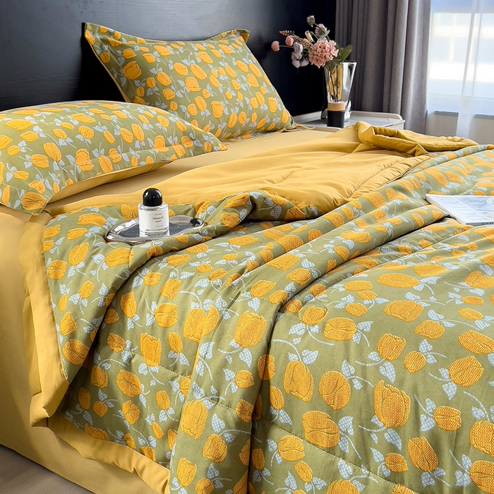 91家纺网 家纺一手货源 找家纺 梵克保罗 2025新款10A抗菌双层纱印花夏被系列 郁金香