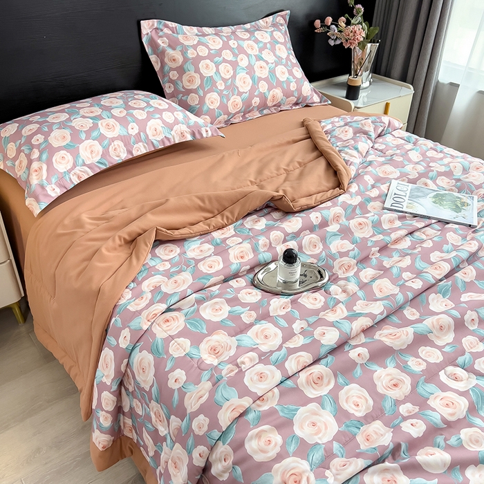 91家纺网 家纺一手货源 找家纺 梵克保罗 2025新款10A抗菌双层纱印花夏被系列 夏日玫瑰