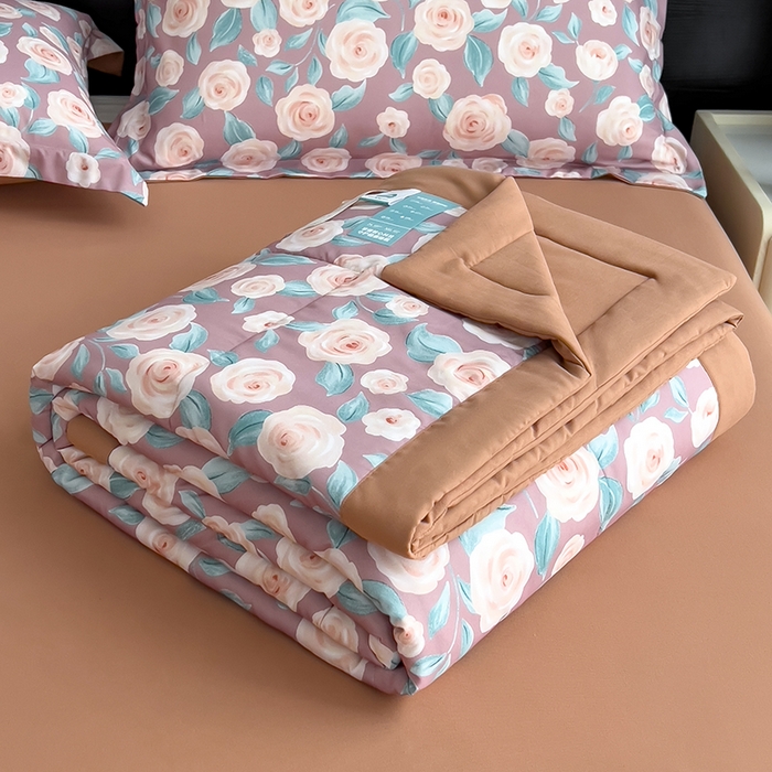 91家纺网 家纺一手货源 找家纺 梵克保罗 2025新款10A抗菌双层纱印花夏被系列 夏日玫瑰