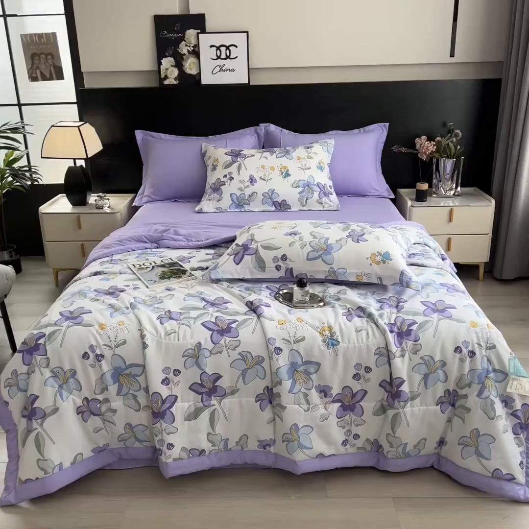 91家纺网 家纺一手货源 找家纺 梵克保罗 2025新款10A抗菌双层纱印花夏被系列 花仙子