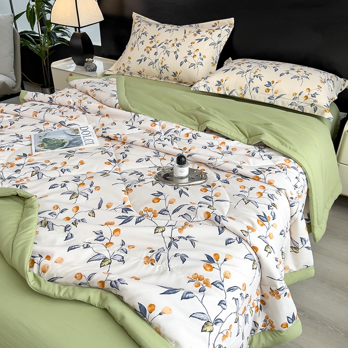 91家纺网 家纺一手货源 找家纺 梵克保罗 2025新款10A抗菌双层纱印花夏被系列 金桔