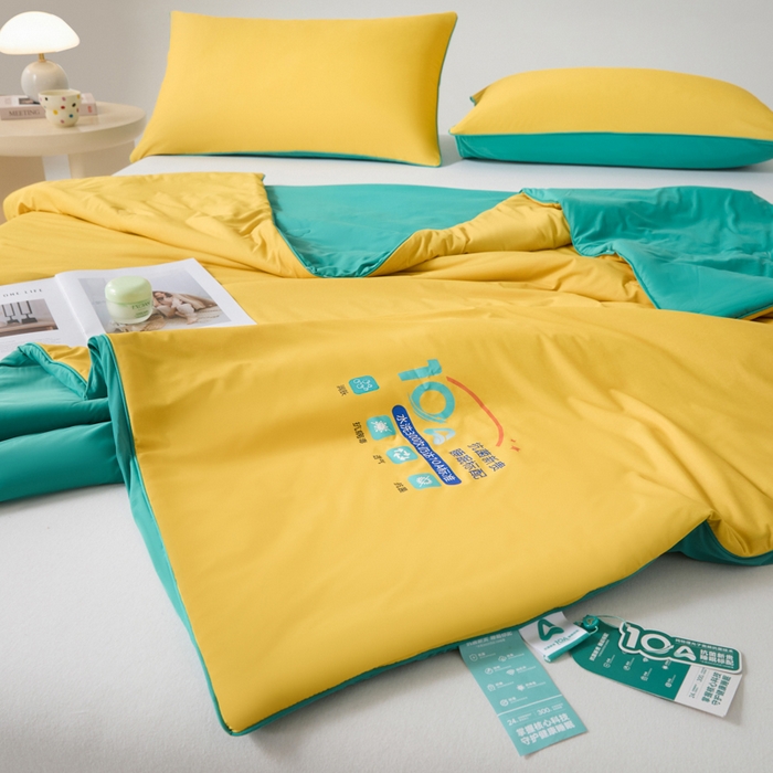 91家纺网 家纺一手货源 找家纺 梵克保罗 2025新款10A抗菌凉感丝夏被 橙黄绿野