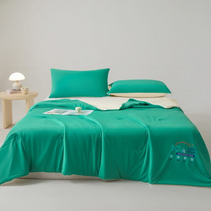 91家纺网 家纺一手货源 找家纺 梵克保罗 2025新款10A抗菌凉感丝夏被 杏黄叶绿