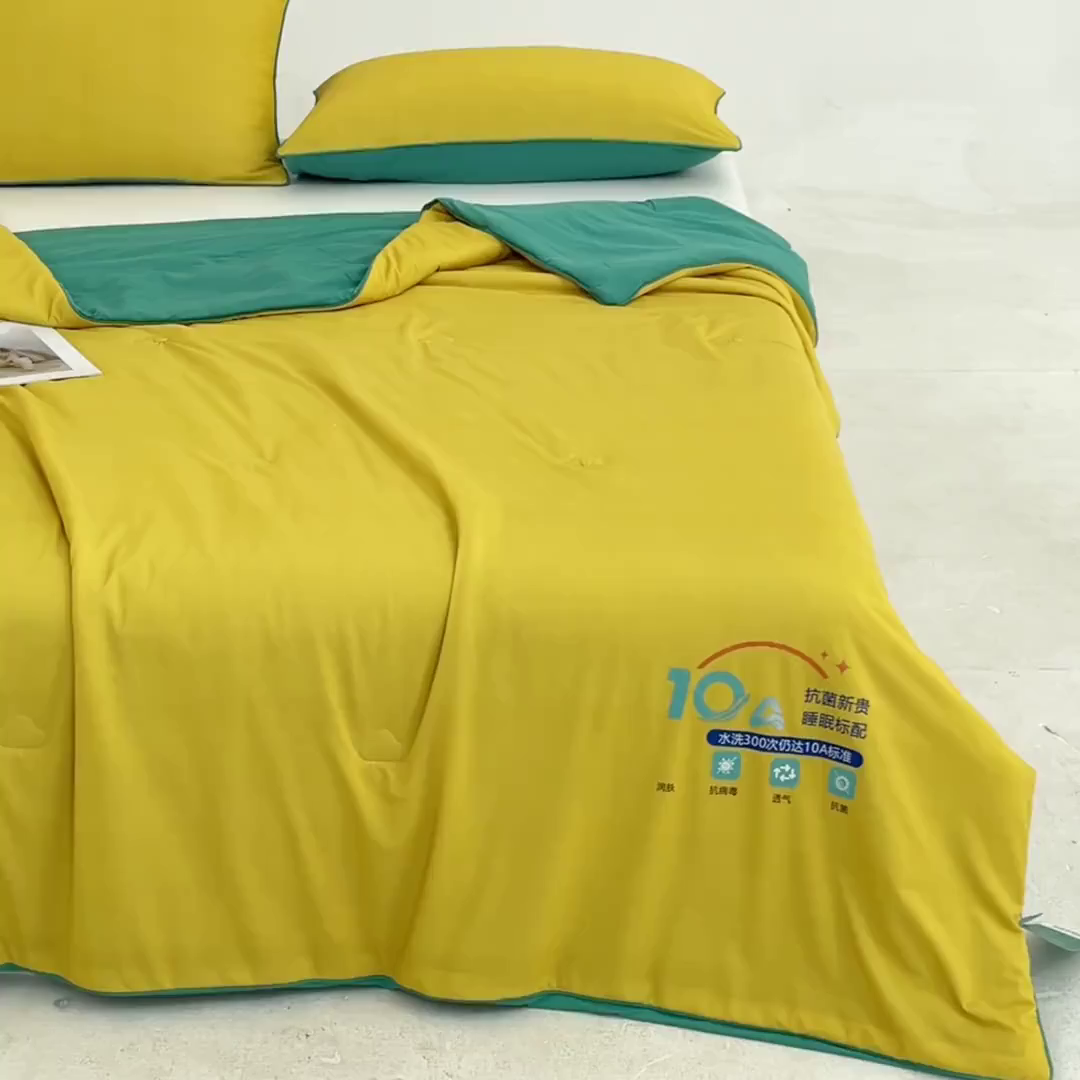 91家纺网 家纺一手货源 找家纺 梵克保罗 2025新款10A抗菌凉感丝夏被 橙黄绿野