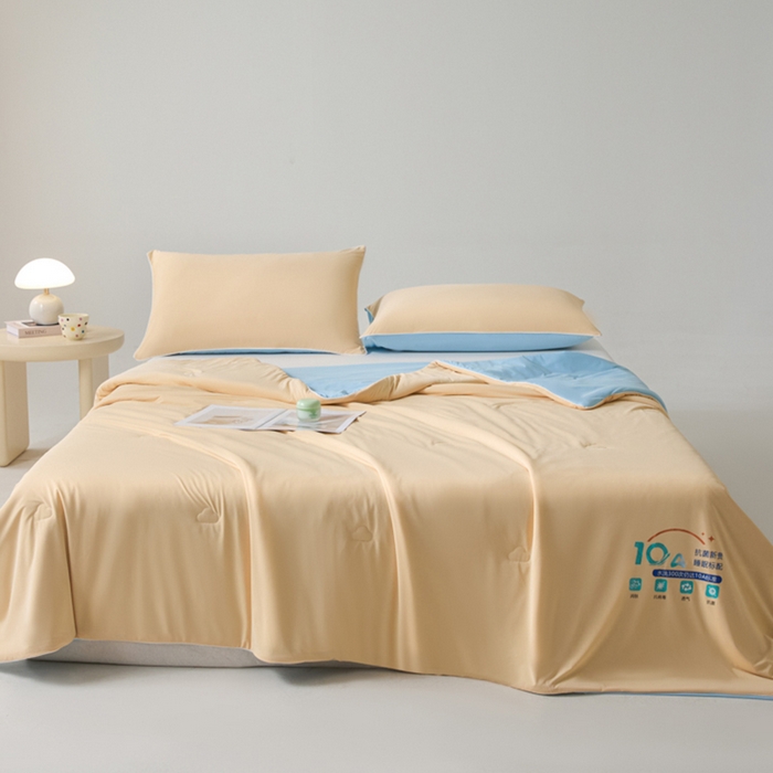 91家纺网 家纺一手货源 找家纺 梵克保罗 2025新款10A抗菌凉感丝夏被 暖橘蓝冰