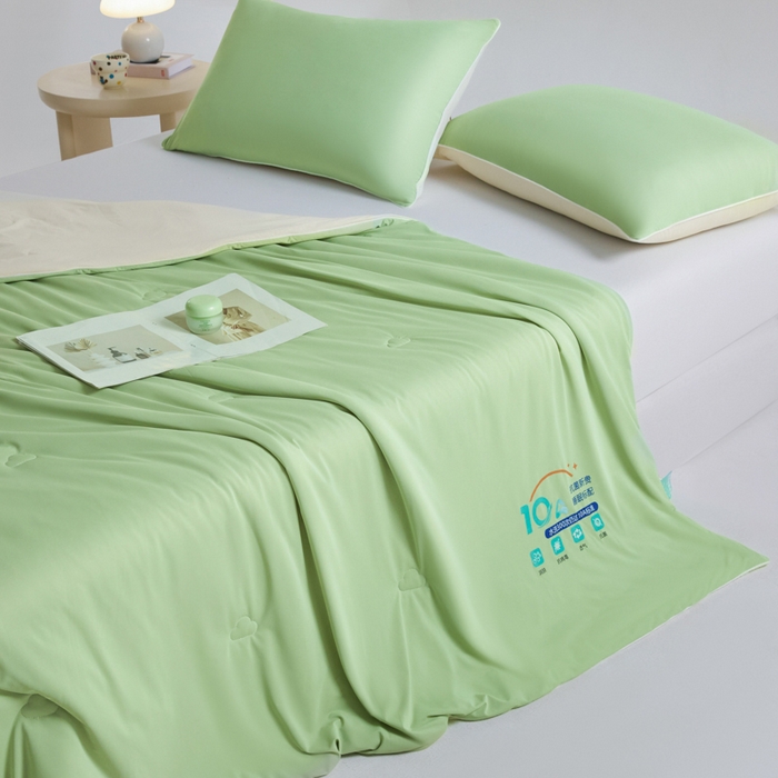 91家纺网 家纺一手货源 找家纺 梵克保罗 2025新款10A抗菌凉感丝夏被 绿豆冰冰