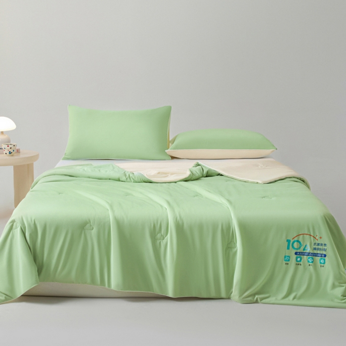 91家纺网 家纺一手货源 找家纺 梵克保罗 2025新款10A抗菌凉感丝夏被 绿豆冰冰