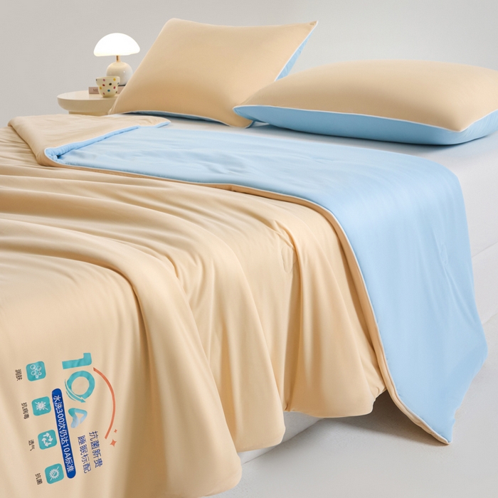 91家纺网 家纺一手货源 找家纺 梵克保罗 2025新款10A抗菌凉感丝夏被 暖橘蓝冰