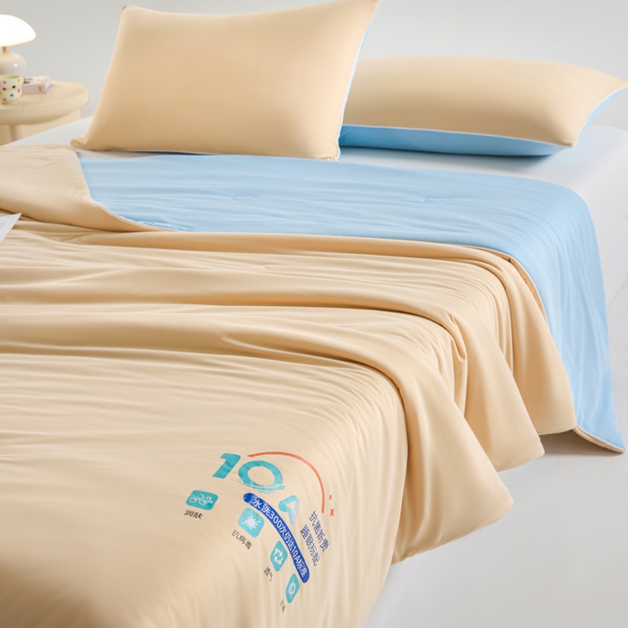 91家纺网 家纺一手货源 找家纺 梵克保罗 2025新款10A抗菌凉感丝夏被 暖橘蓝冰