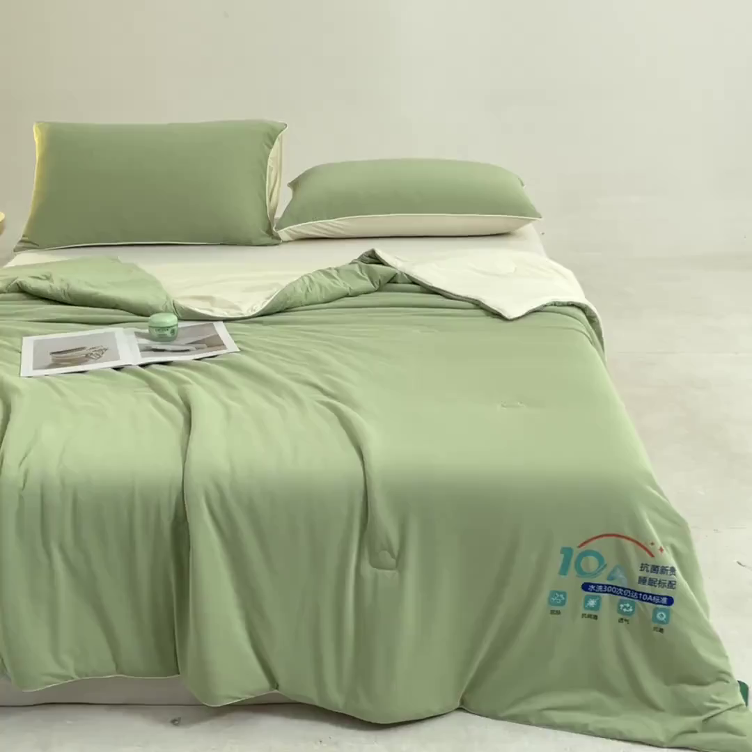 91家纺网 家纺一手货源 找家纺 梵克保罗 2025新款10A抗菌凉感丝夏被 绿豆冰冰