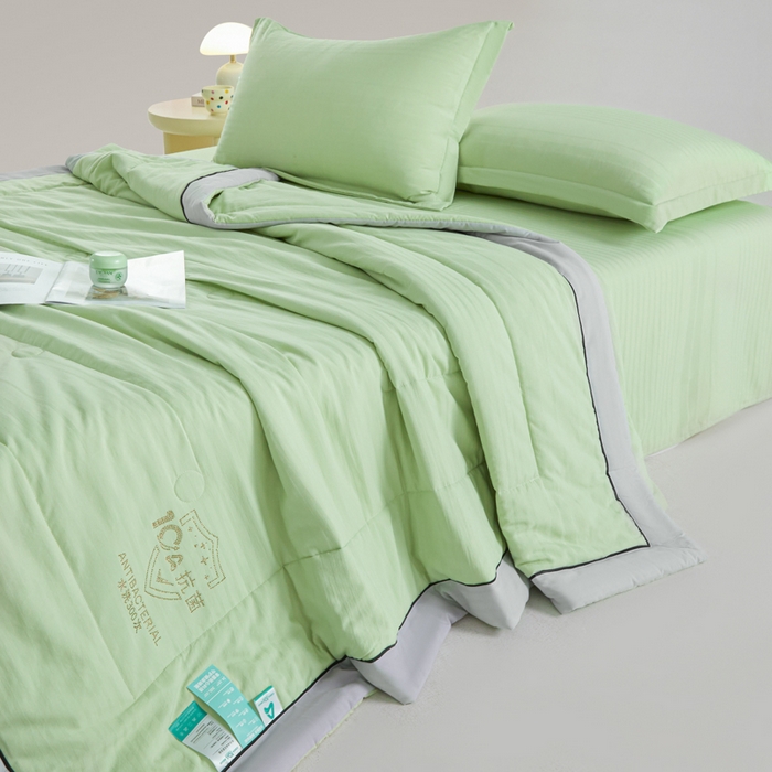 91家纺网 家纺一手货源 找家纺 梵克保罗 2025款10A抗菌华夫条提花夏被 青绿