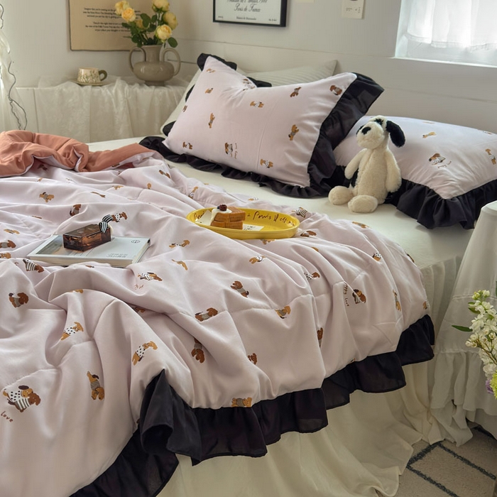 91家纺网 家纺一手货源 找家纺 梵克保罗 2025新款法式赫本风夏被 小狗无忧