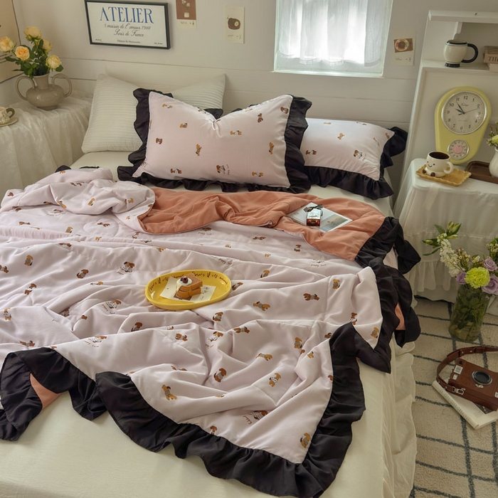 91家纺网 家纺一手货源 找家纺 梵克保罗 2025新款法式赫本风夏被 小狗无忧