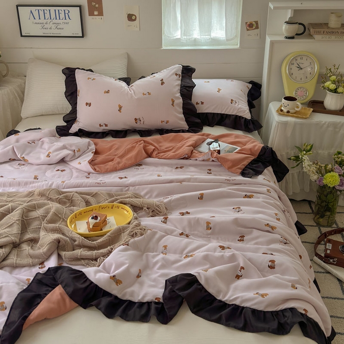 91家纺网 家纺一手货源 找家纺 梵克保罗 2025新款法式赫本风夏被 小狗无忧