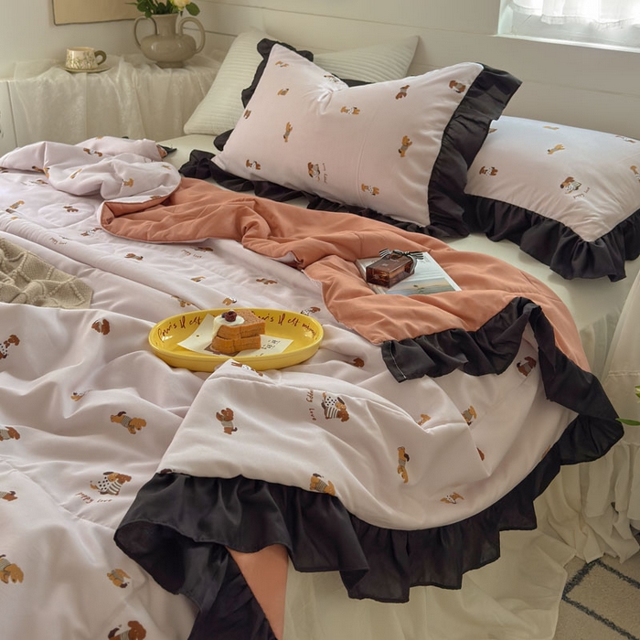 91家纺网 家纺一手货源 找家纺 梵克保罗 2025新款法式赫本风夏被 小狗无忧