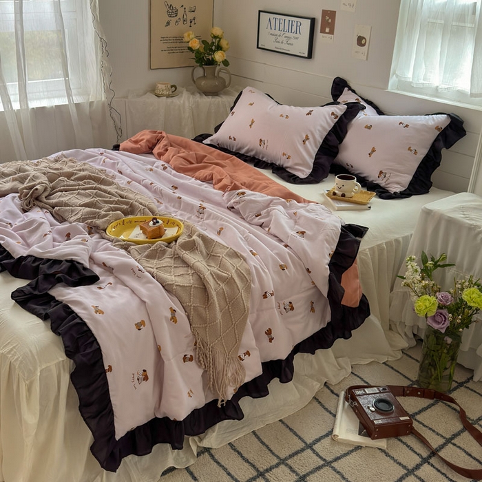 91家纺网 家纺一手货源 找家纺 梵克保罗 2025新款法式赫本风夏被 小狗无忧