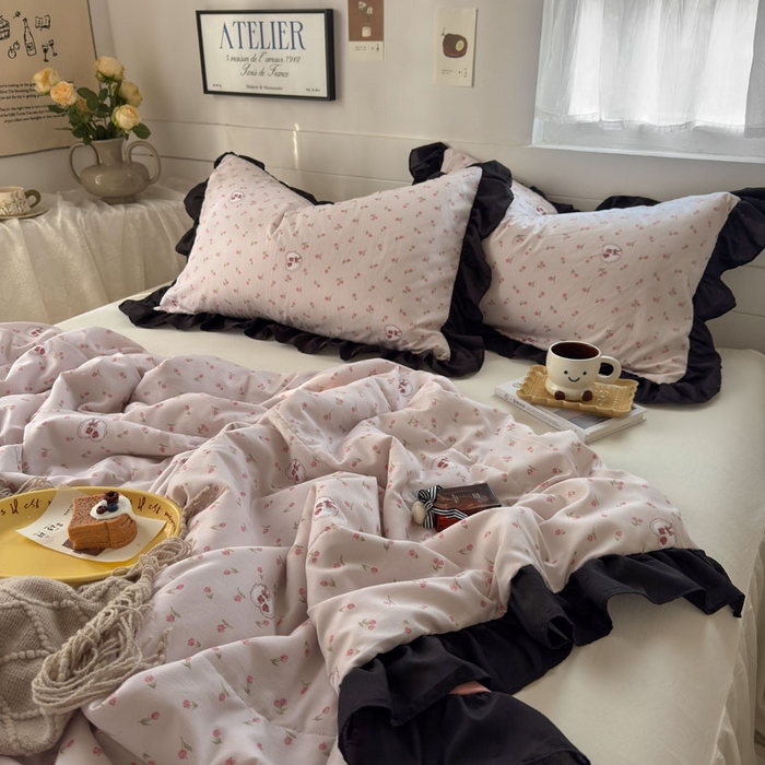 91家纺网 家纺一手货源 找家纺 梵克保罗 2025新款法式赫本风夏被 粉郁金香