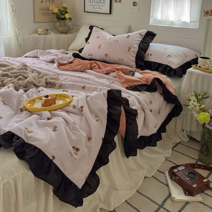 91家纺网 家纺一手货源 找家纺 梵克保罗 2025新款法式赫本风夏被 小狗无忧