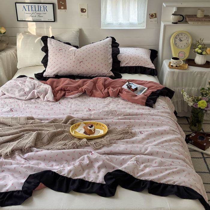 91家纺网 家纺一手货源 找家纺 梵克保罗 2025新款法式赫本风夏被 粉郁金香