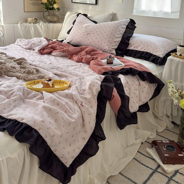 91家纺网 家纺一手货源 找家纺 梵克保罗 2025新款法式赫本风夏被 粉郁金香