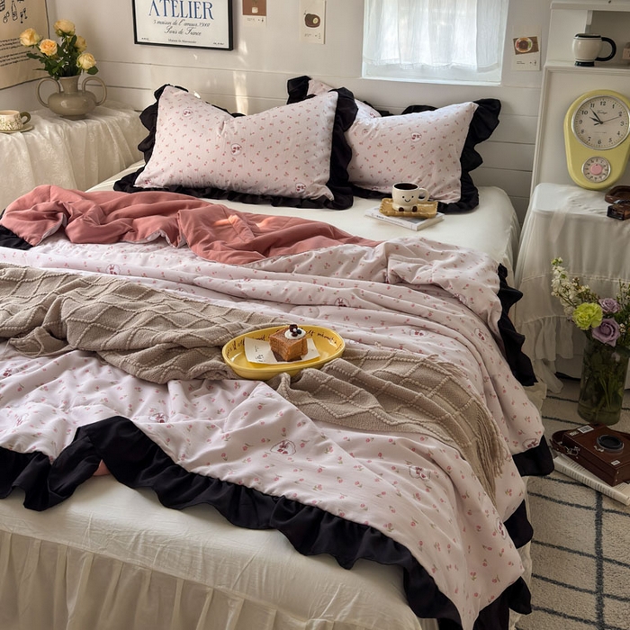 91家纺网 家纺一手货源 找家纺 梵克保罗 2025新款法式赫本风夏被 粉郁金香