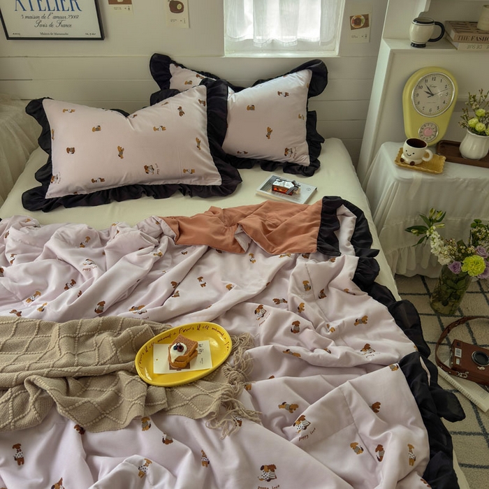 91家纺网 家纺一手货源 找家纺 梵克保罗 2025新款法式赫本风夏被 小狗无忧