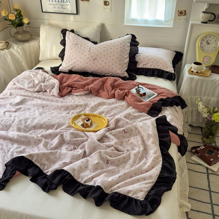 91家纺网 家纺一手货源 找家纺 梵克保罗 2025新款法式赫本风夏被 粉郁金香