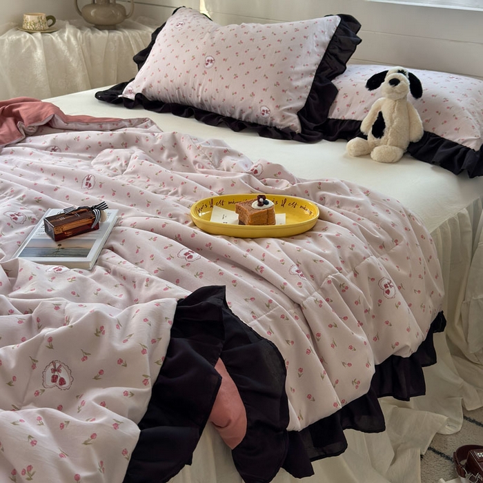 91家纺网 家纺一手货源 找家纺 梵克保罗 2025新款法式赫本风夏被 粉郁金香