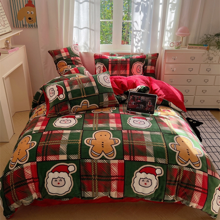 91家纺网 家纺一手货源 找家纺 红嘴企鹅 2025新款精致印花牛奶绒四件套 圣诞老人