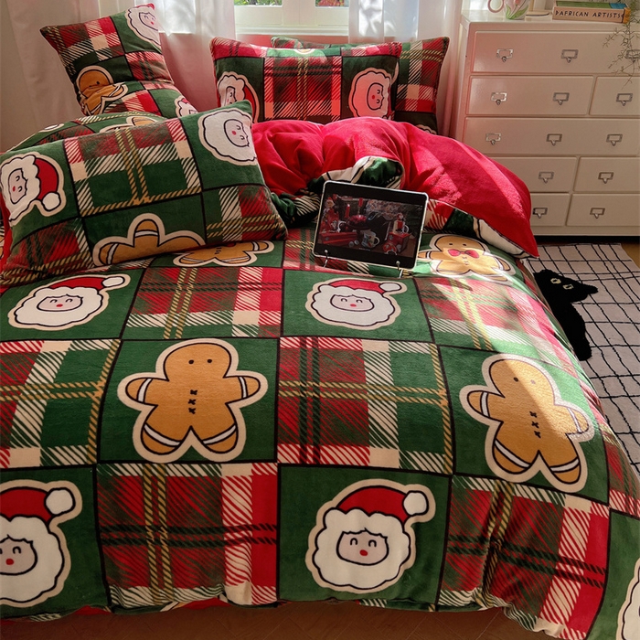 91家纺网 家纺一手货源 找家纺 红嘴企鹅 2025新款精致印花牛奶绒四件套 圣诞老人