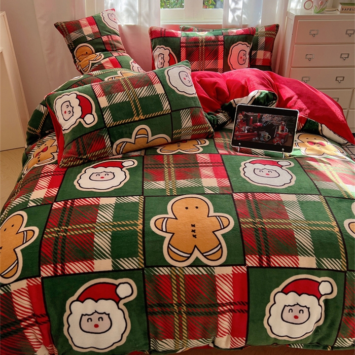 91家纺网 家纺一手货源 找家纺 红嘴企鹅 2025新款精致印花牛奶绒四件套 圣诞老人