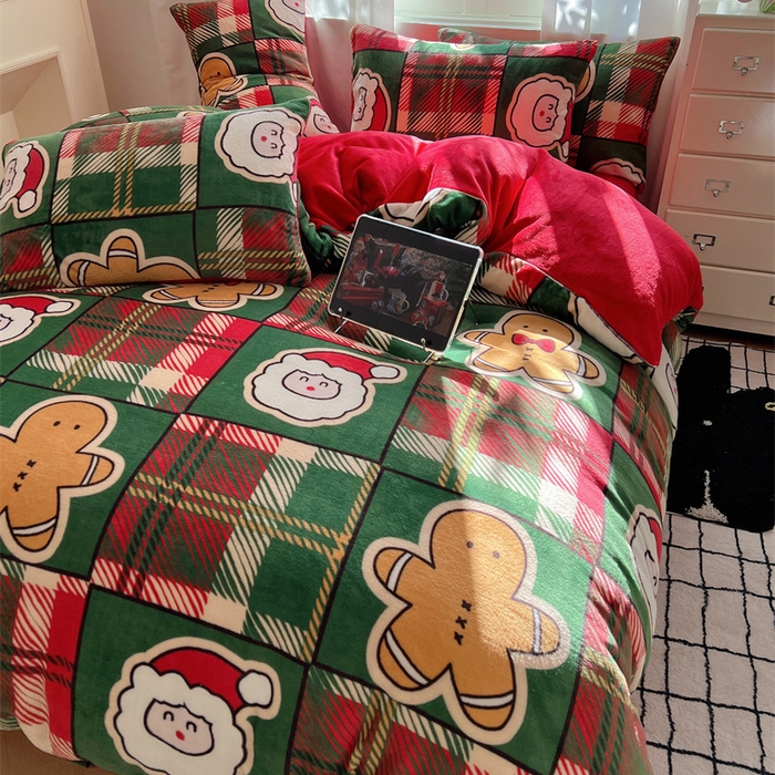 91家纺网 家纺一手货源 找家纺 红嘴企鹅 2025新款精致印花牛奶绒四件套 圣诞老人