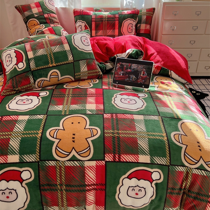 91家纺网 家纺一手货源 找家纺 红嘴企鹅 2025新款精致印花牛奶绒四件套 圣诞老人