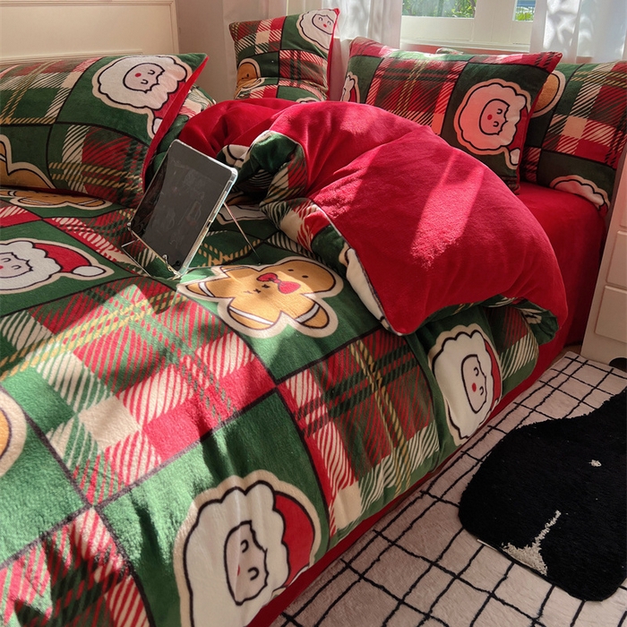 91家纺网 家纺一手货源 找家纺 红嘴企鹅 2025新款精致印花牛奶绒四件套 圣诞老人