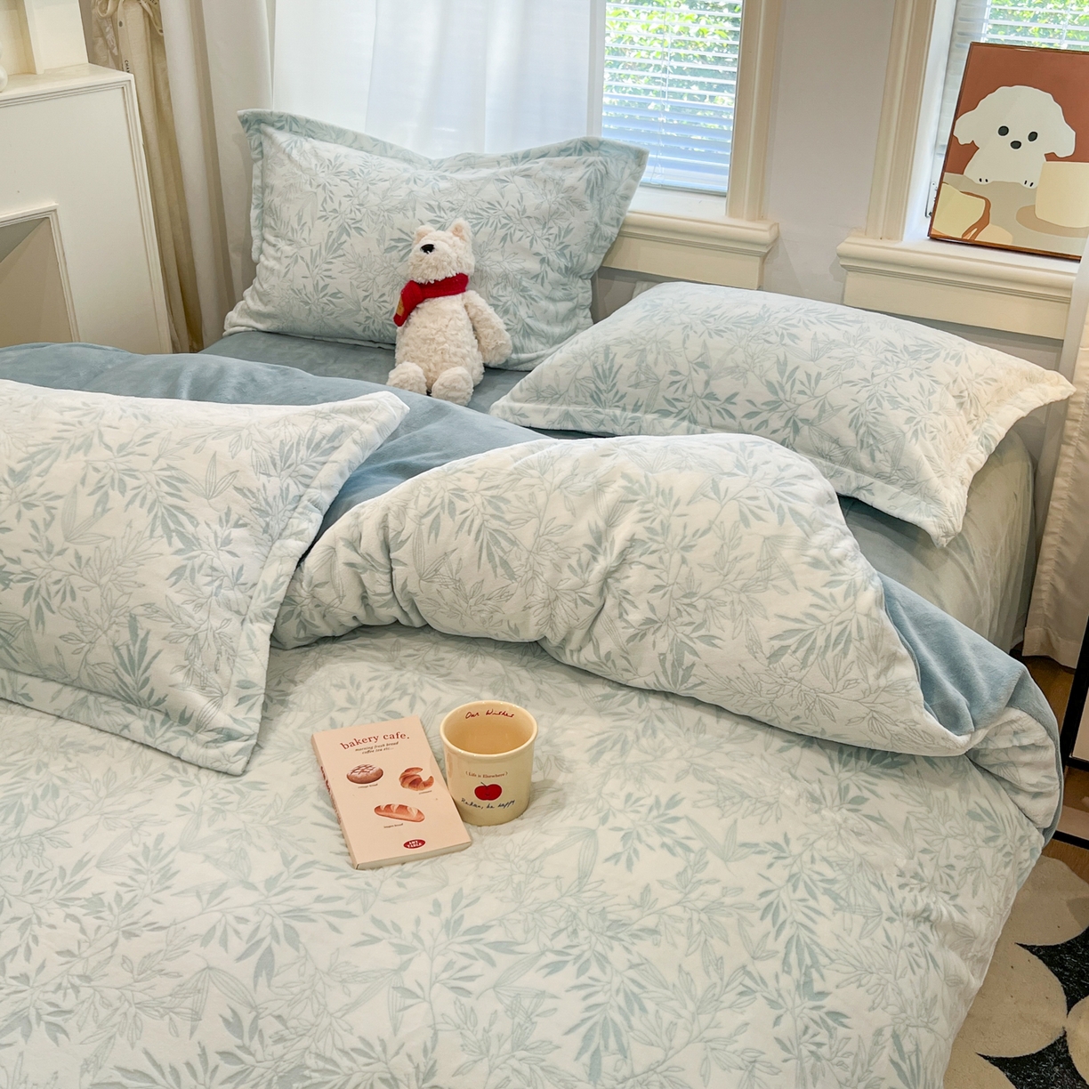 91家纺网 家纺一手货源 找家纺 慕尚家纺 2025新款双色立体雕花牛奶绒四件套 罗文蓝